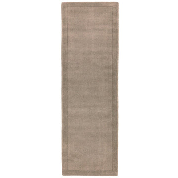York Modern Plain Textured Subtle Ribbed Stripe Contrasting Smooth Border Handwoven Wool Loop Pile Soft Taupe Runner-Asiatic Carpets-Rug Love - The Most Loved Rug Store